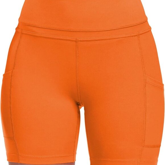 Slim Fit Orange Yoga Shorts for Women with High Waist & Deep Pockets, 4-Way Stre - Picture 2 of 6
